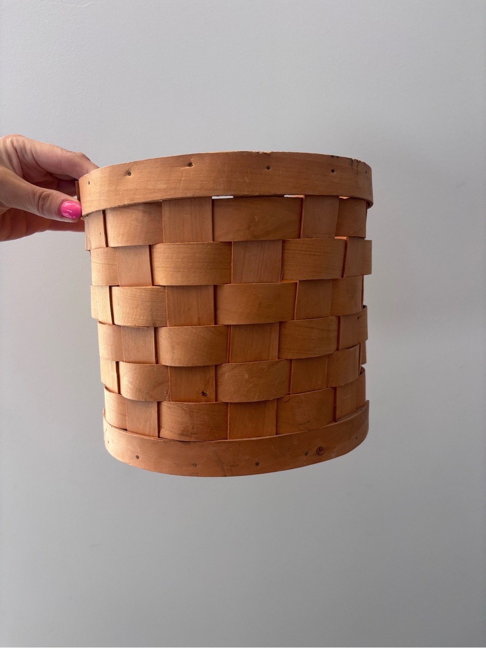 Vintage Handmade Wooden Bushel Basket / Woven Wood Basket